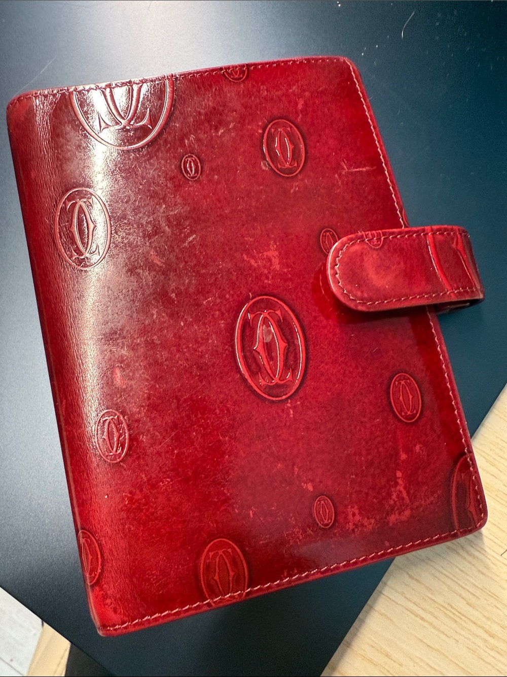 Vintage Must de Cartier Burgundy Embossed Leather Agenda Planner